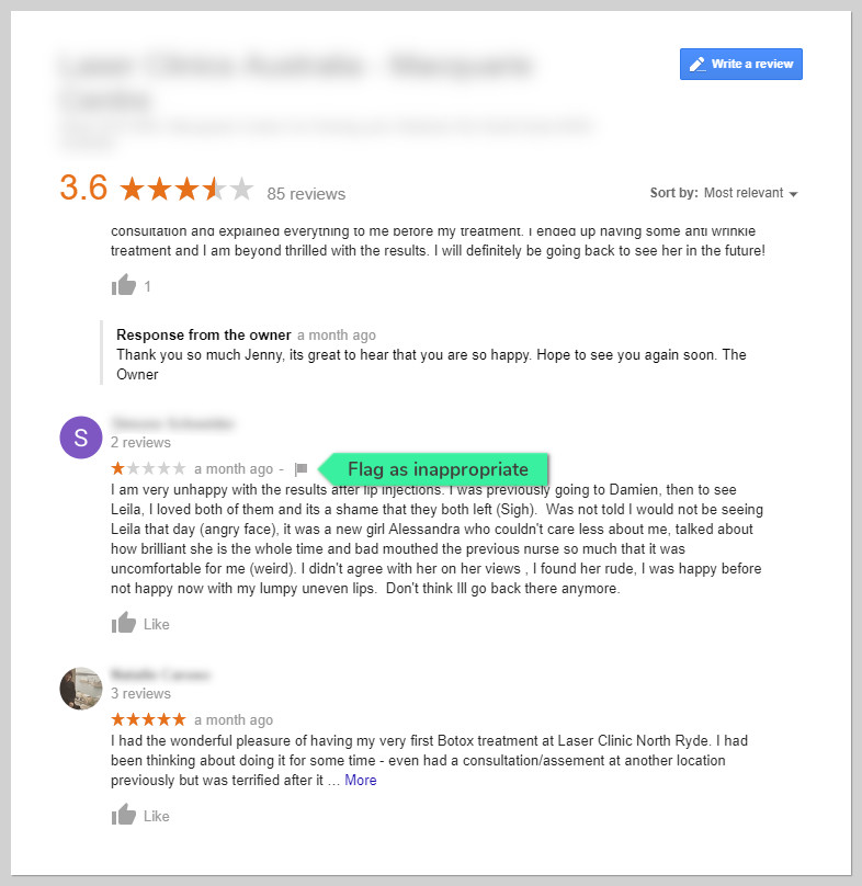 what happens when you report a review on Google