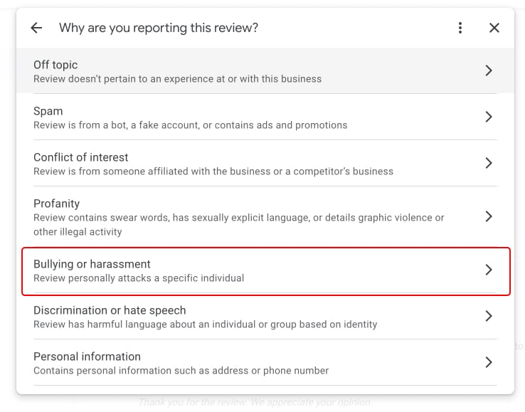 can you report a google review