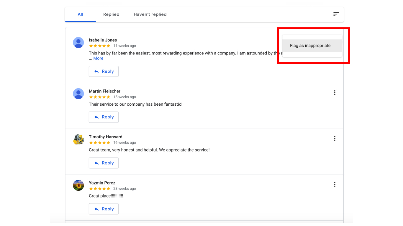 what happens if you report a Google review