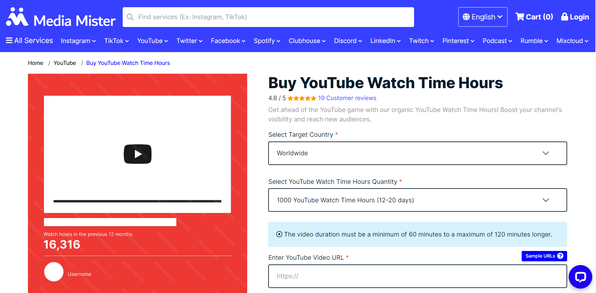 acquistare watchhours di YouTube economici